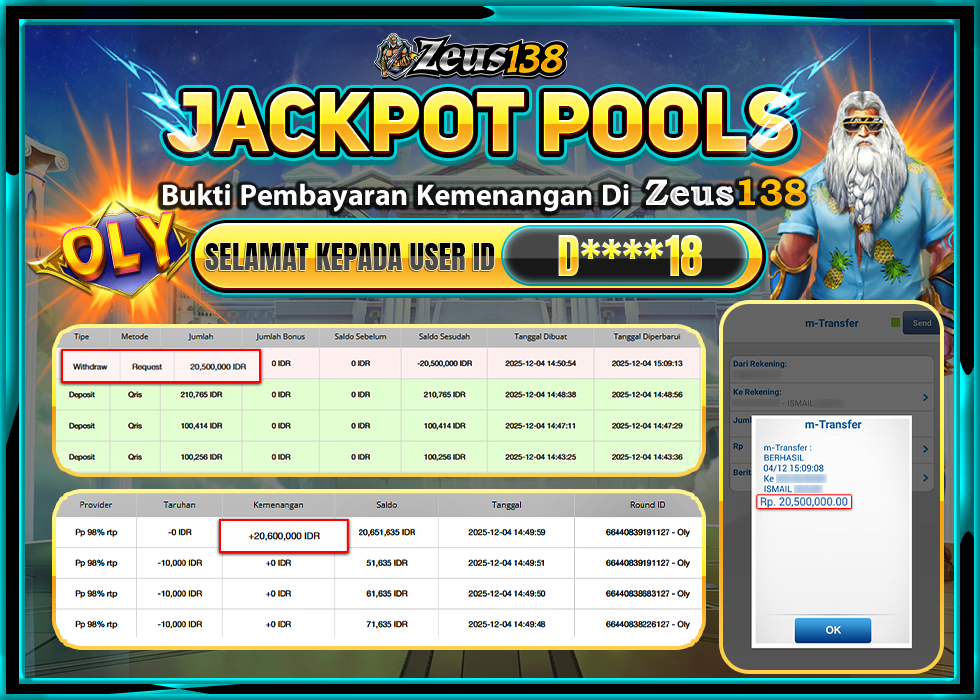 ZEUS138 OLY Rp.20,500,000 LUNAS 